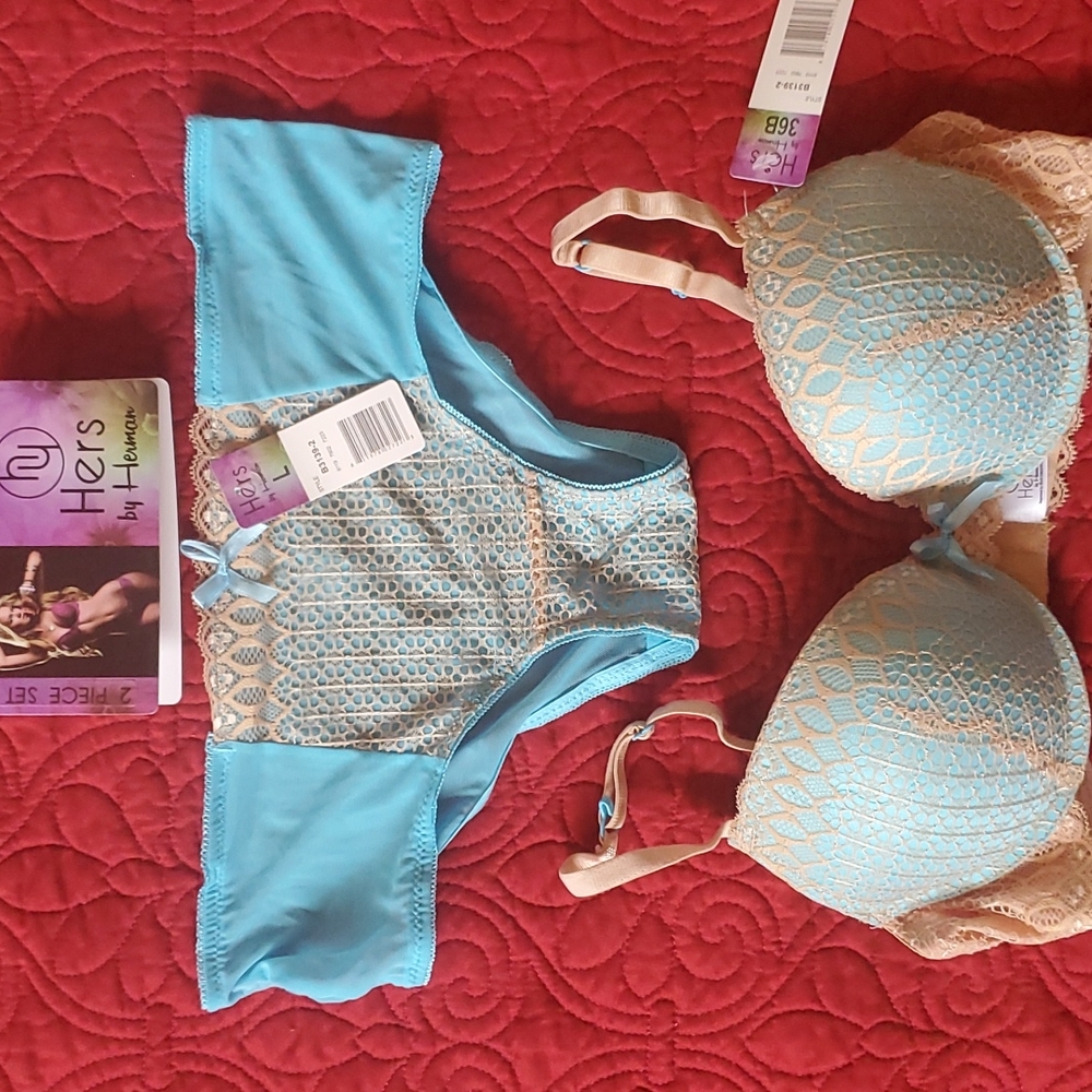 Hers by Herman blue and gold bra and panty set